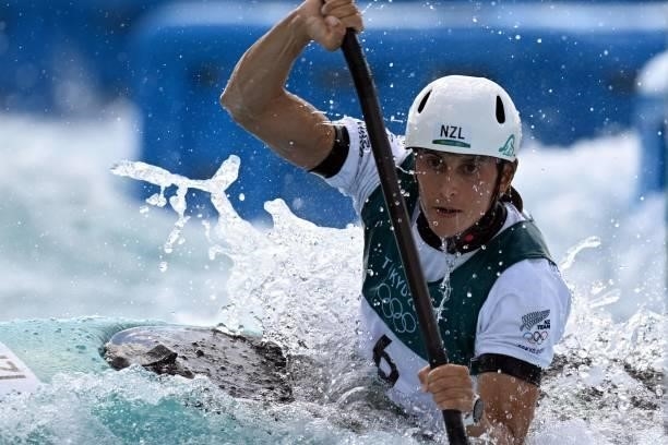 New Zealand's Luuka Jones competes in the women's Kayak semi-final during the Tokyo 2020 Olympic Games at Kasai Canoe Slalom Centre in Tokyo on July...