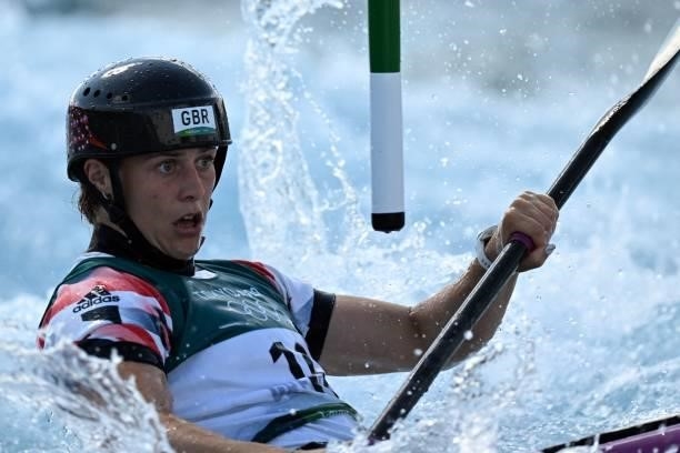 Britain's Kimberley Woods competes in the women's Kayak semi-final during the Tokyo 2020 Olympic Games at Kasai Canoe Slalom Centre in Tokyo on July...