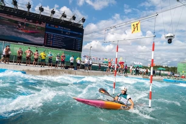 Germany's Ricarda Funk competes in the women's kayak semi-final during the Tokyo 2020 Olympic Games at Kasai Canoe Slalom Centre in Tokyo on July 27,...