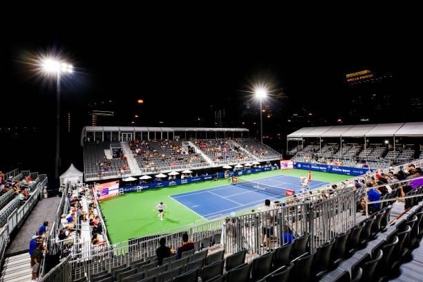 General view of a singles match between Sam Querrey of the United States and Peter Gojowczyk of Germany at the Truist Atlanta Open at Atlantic...