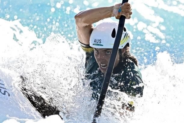 Australia's Jessica Fox competes in the women's Kayak final during the Tokyo 2020 Olympic Games at Kasai Canoe Slalom Centre in Tokyo on July 27,...