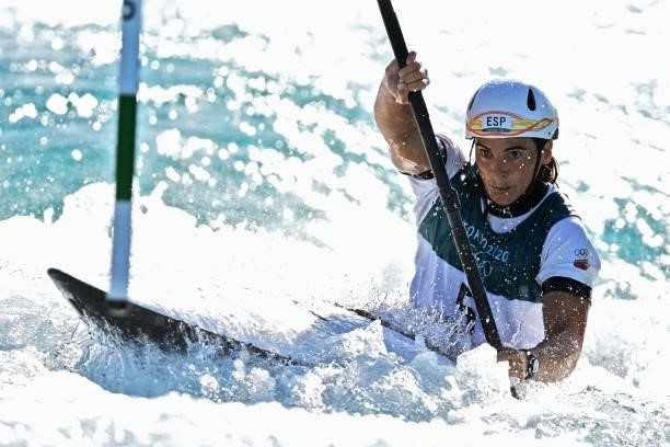 Spain's Maialen Chourraut competes in the women's Kayak final during the Tokyo 2020 Olympic Games at Kasai Canoe Slalom Centre in Tokyo on July 27,...
