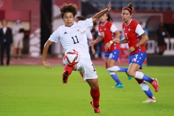 Japan's forward Mina Tanaka controls the ball during the Tokyo 2020 Olympic Games women's group E first round football match between Chile and Japan...