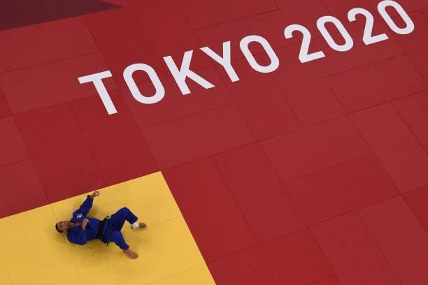 Mongolia's Saeid Mollaei reacts after losing to Japan's Takanori Nagase in the judo men's -81kg gold medal bout during the Tokyo 2020 Olympic Games...