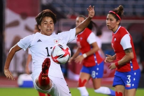 Japan's forward Mina Tanaka controls the ball during the Tokyo 2020 Olympic Games women's group E first round football match between Chile and Japan...