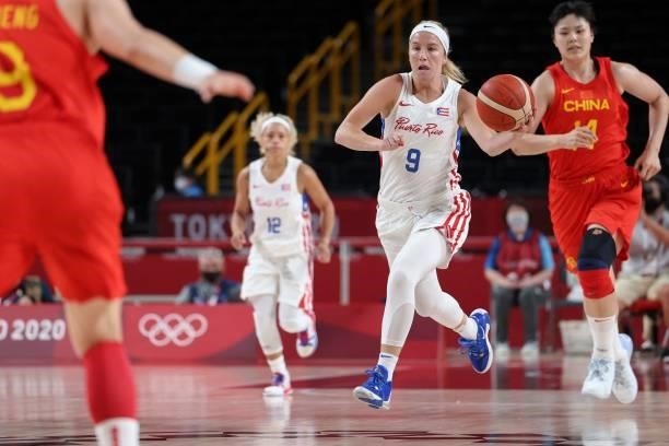 Puerto Rico's Ali Gibson conducts the ball during the women's preliminary round group C basketball match between China and Puerto Rico during the...