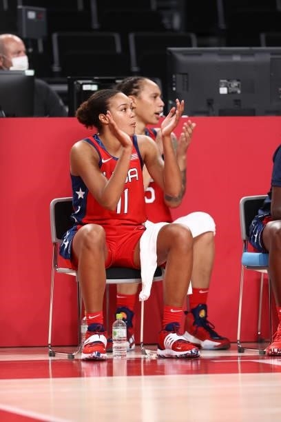 Napheesa Collier of the USA Basketball Womens National Team celebrates during the game against the Nigeria Women's National Team during the 2020...