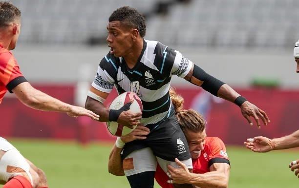 Napolioni Bolaca of Fiji battle for the ball during the Rugby Pool B match between Fiji and Great Britain on day four of the Tokyo 2020 Olympic Games...
