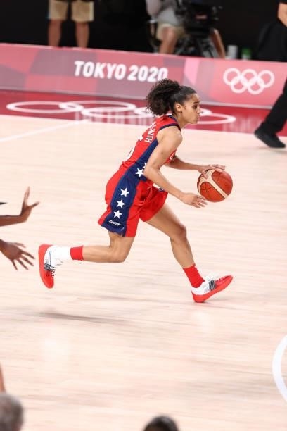 Skylar Diggins-Smith of the USA Basketball Womens National Team dribbles the ball against the Nigeria Women's National Team during the 2020 Tokyo...