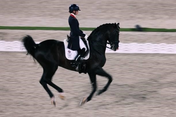 Britain's Charlotte Fry rides Everdale in the dressage grand prix special team competition during the Tokyo 2020 Olympic Games at the Equestrian Park...