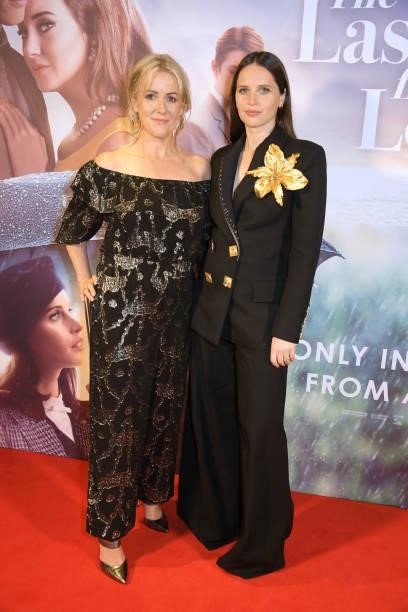 Jojo Moyes and Felicity Jones attend the UK Premiere of "The Last Letter From Your Lover