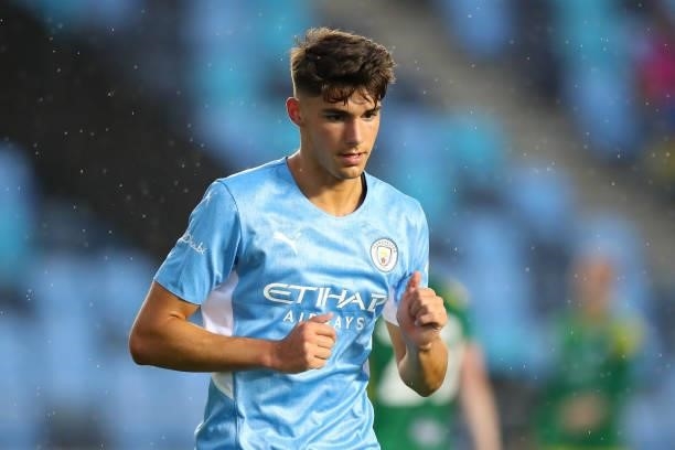 Finlay Burns of Manchester City during the Pre Season Friendly between Manchester City and Preston North End at Manchester City Football Academy on...