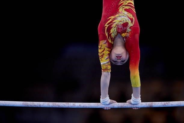Lu Yufei compete during the women's team final on the uneven bars during Artistic Gymnastics on day four of the Tokyo 2020 Olympic Games at Ariake...