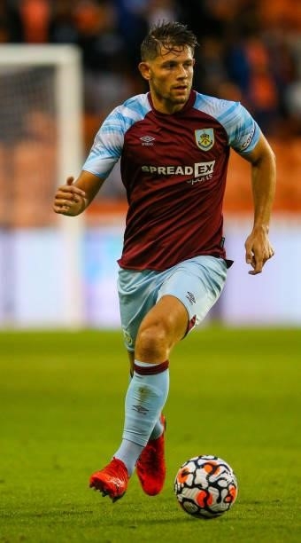 Burnley's James Tarkowski during the Pre-Season Friendly match between Blackpool and Burnley at Bloomfield Road on July 27, 2021 in Blackpool,...