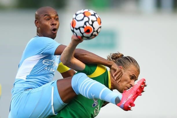 Fernandinho of Manchester City and Brad Potts of Preston North End during the Pre Season Friendly between Manchester City and Preston North End at...