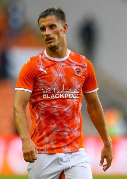 Blackpool's Jerry Yates during the Pre-Season Friendly match between Blackpool and Burnley at Bloomfield Road on July 27, 2021 in Blackpool, England.