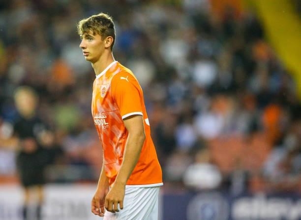 Blackpool's Brad Holmes during the Pre-Season Friendly match between Blackpool and Burnley at Bloomfield Road on July 27, 2021 in Blackpool, England.