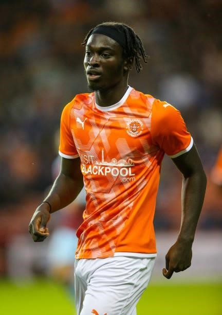 Blackpool's Cameron Antwi during the Pre-Season Friendly match between Blackpool and Burnley at Bloomfield Road on July 27, 2021 in Blackpool,...