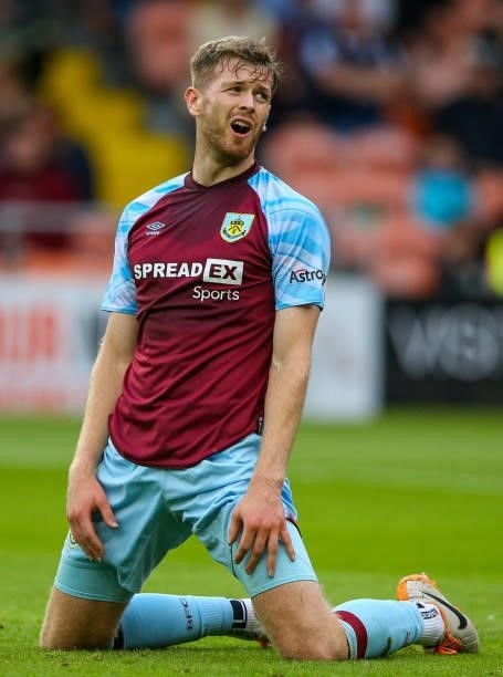 Burnley's Nathan Collins during the Pre-Season Friendly match between Blackpool and Burnley at Bloomfield Road on July 27, 2021 in Blackpool, England.