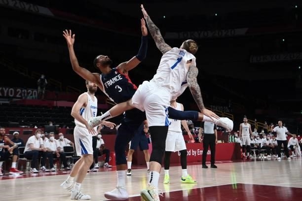 France's Timothe Luwawu Kongbo goes to the basket past Czech Republic's Patrik Audain the men's preliminary round group A basketball match between...