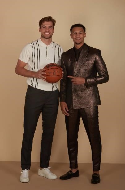 Draft prospects, Jalen Suggs and Corey Kispert pose for portraits during media availability and circuit as part of the 2021 NBA Draft on July 28,...