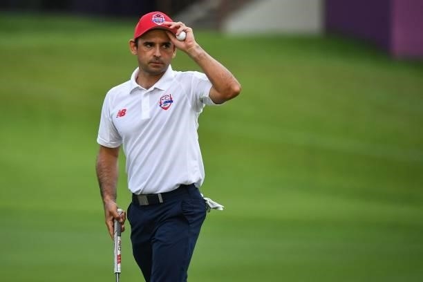 Paraguay's Fabrizio Zanotti looks on after finishing round 1 of the mens golf individual stroke play during the Tokyo 2020 Olympic Games at the...