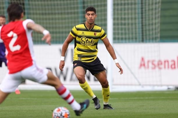 Adam Masina of Watford during the Pre-Season Friendly between Arsenal and Watford at London Colney on July 28, 2021 in St Albans, England.
