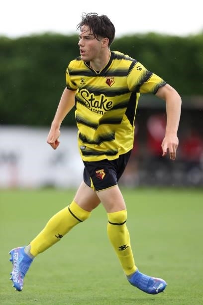 George Abbott of Watford during the Pre-Season Friendly between Arsenal and Watford at London Colney on July 28, 2021 in St Albans, England.