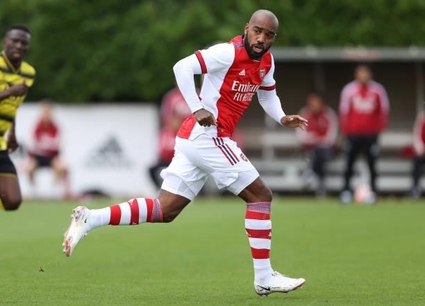 Alexandre Lacazette of Arsenal during the Pre-Season Friendly between Arsenal and Watford at London Colney on July 28, 2021 in St Albans, England.