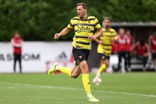 Dan Gosling of Watford during the Pre-Season Friendly between Arsenal and Watford at London Colney on July 28, 2021 in St Albans, England.