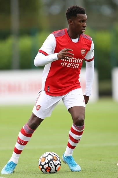 Eddie Nketiah of Arsenal during the Pre-Season Friendly between Arsenal and Watford at London Colney on July 28, 2021 in St Albans, England.