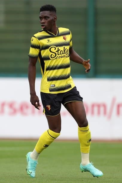 Ismaila Sarr of Watford during the Pre-Season Friendly between Arsenal and Watford at London Colney on July 28, 2021 in St Albans, England.