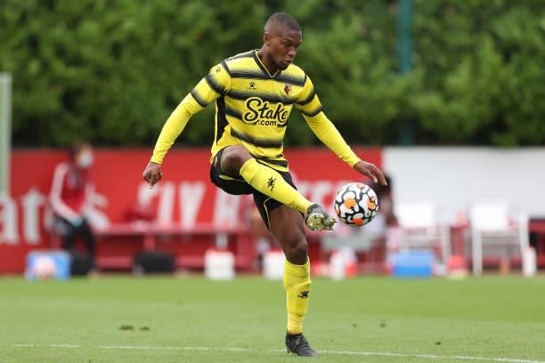 Christian Kabasele of Watford during the Pre-Season Friendly between Arsenal and Watford at London Colney on July 28, 2021 in St Albans, England.