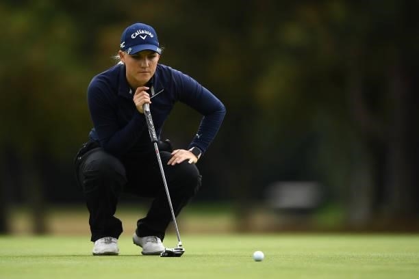 Alana Uriell of the United States lines up a putt during the first round of The ISPS HANDA World Invitational at Massereene Golf Club on July 29,...