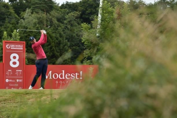 Matthias Schmid of Germany tees off during the first round of The ISPS HANDA World Invitational at Galgorm Spa & Golf Resort on July 29, 2021 in...