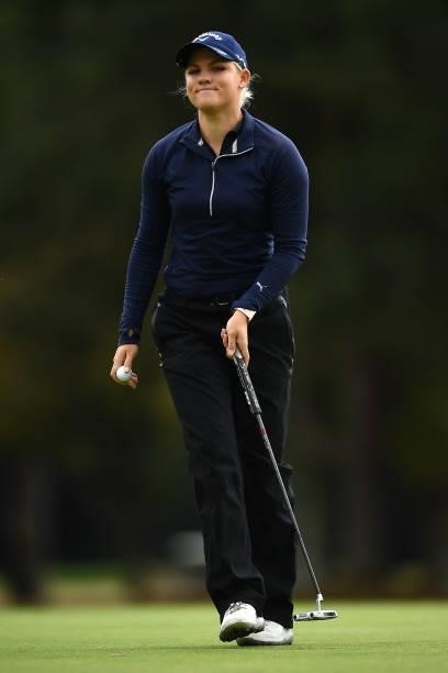 Alana Uriell of the United States reacts to a putt during the first round of The ISPS HANDA World Invitational at Massereene Golf Club on July 29,...