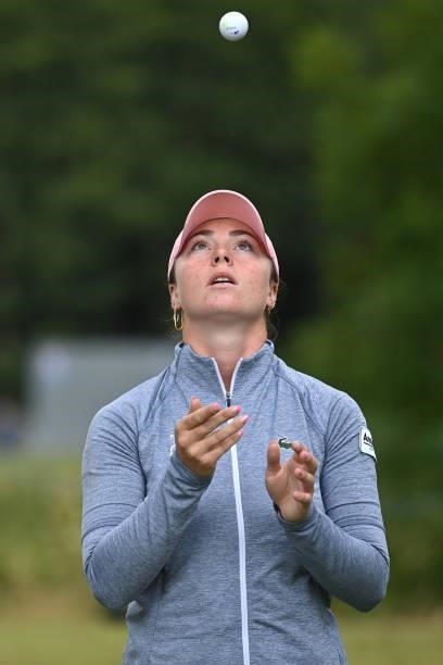 Lucie Malchirand of France throws her ball in the air during the first round of The ISPS HANDA World Invitational at Galgorm Spa & Golf Resort on...