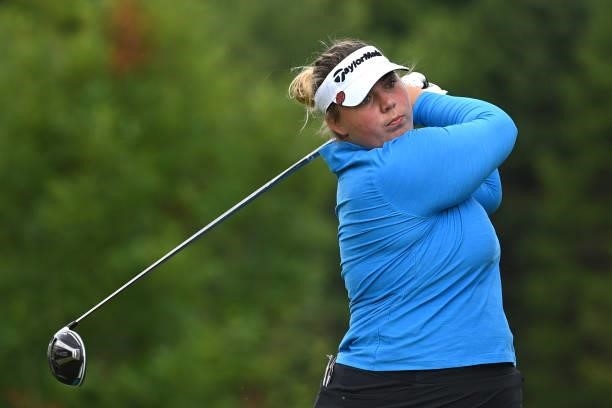 Alice Hewson of England tees off during the first round of The ISPS HANDA World Invitational at Galgorm Spa & Golf Resort on July 29, 2021 in...
