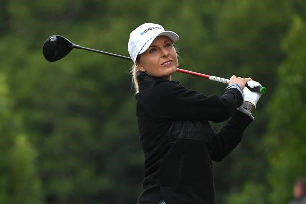 Sarah Kemp of Australia tees off during the first round of The ISPS HANDA World Invitational at Galgorm Spa & Golf Resort on July 29, 2021 in...