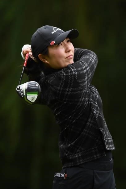 Lauren Kim of the United States tees off during the first round of The ISPS HANDA World Invitational at Massereene Golf Club on July 29, 2021 in...