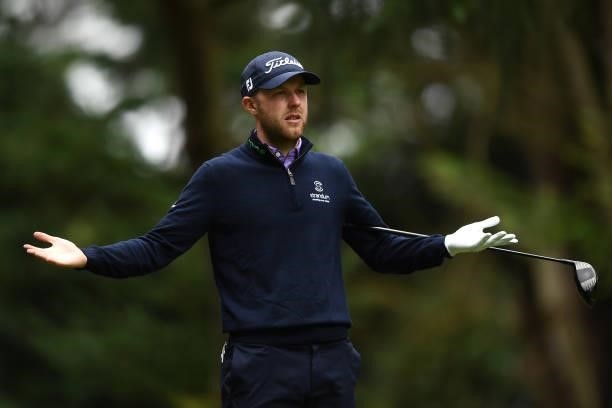 Paul McBride of Ireland reacts during the first round of The ISPS HANDA World Invitational at Massereene Golf Club on July 29, 2021 in Antrim, United...