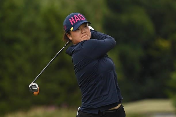 Angel Yin of the United States tees off during the first round of The ISPS HANDA World Invitational at Galgorm Spa & Golf Resort on July 29, 2021 in...