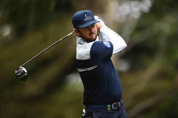 Damien Perrier of France tees off during the first round of The ISPS HANDA World Invitational at Massereene Golf Club on July 29, 2021 in Antrim,...