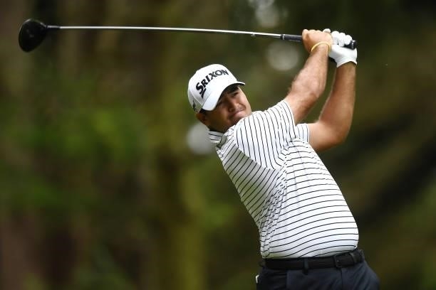Hennie Du Plessis of South Africa tees off during the first round of The ISPS HANDA World Invitational at Massereene Golf Club on July 29, 2021 in...