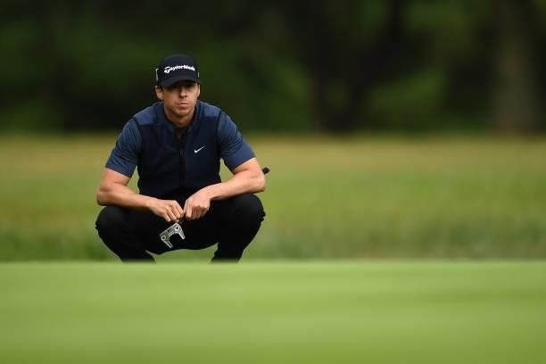 Pep Angles of Spain lines up a putt during the first round of The ISPS HANDA World Invitational at Massereene Golf Club on July 29, 2021 in Antrim,...