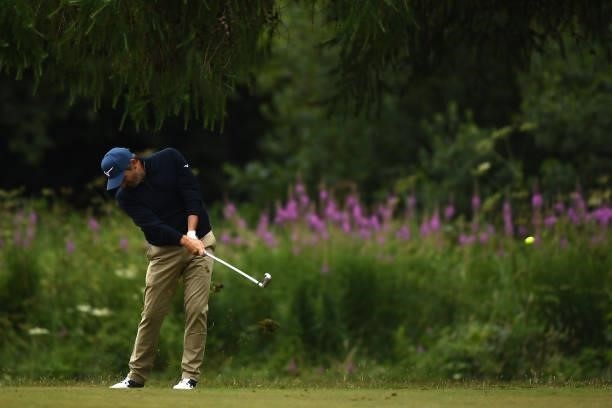 David Dixon of England hits an approach shot during the first round of The ISPS HANDA World Invitational at Massereene Golf Club on July 29, 2021 in...