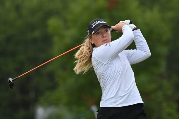 Bronte Law of England tees off during the first round of The ISPS HANDA World Invitational at Galgorm Spa & Golf Resort on July 29, 2021 in...