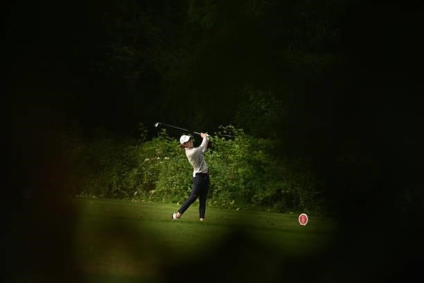 Mireia Prat of Spains tees off during the first round of The ISPS HANDA World Invitational at Massereene Golf Club on July 29, 2021 in Antrim, United...
