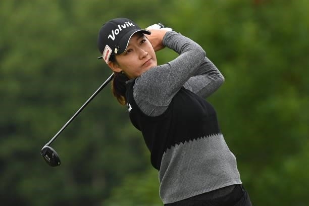 Chella Choi of Korea tees off during the first round of The ISPS HANDA World Invitational at Galgorm Spa & Golf Resort on July 29, 2021 in Ballymena,...