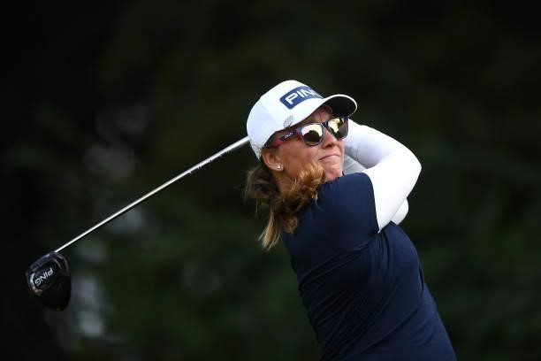 Marissa Steen of the United States tees off during the first round of The ISPS HANDA World Invitational at Massereene Golf Club on July 29, 2021 in...
